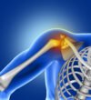3D render of a blue medical image of close up of shoulder bone